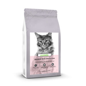 Ecomida Connoiseur Bez Zbóż Hypoallergenic Łosoś Biała Ryba 1,5 kg sucha karma Kot Dorosły, Sterylizowany, Kule Włosowe