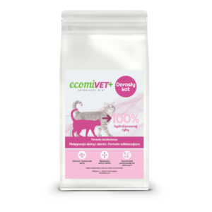 ecomiVET+ SKÓRA I SIERŚĆ 500g dieta Bez Zbóż KOTY 100% hydrolizat Kurczak Łosoś