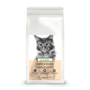Ecomida Connoiseur Bez Zbóż Hypoallergenic Indyk, Kurczak 500g sucha karma Kot Dorosły, Sterylizowany, Kule włosowe