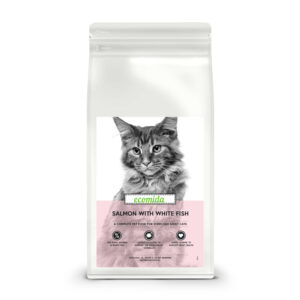 Ecomida Connoiseur Bez Zbóż Hypoallergenic Łosoś Biała Ryba 500g sucha karma Kot Dorosły, Sterylizowany, Kule Włosowe